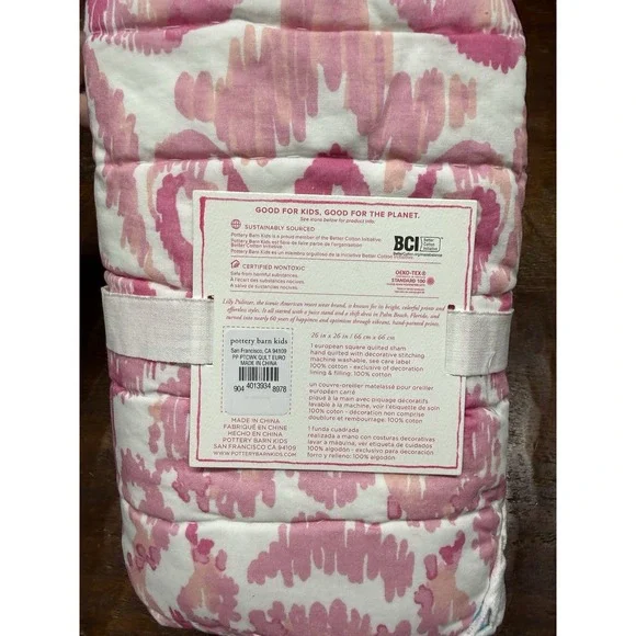 Lilly Pulitzer Pottery Barn Kids Quilted Sham European Square Pink Patchwork - Picture 2 of 2